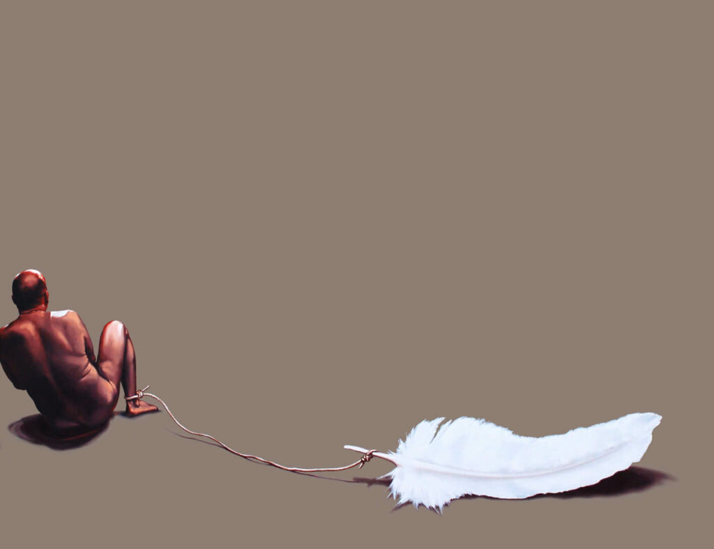 Einmal um die Welt, 2021, Öl auf Leinwand 130 x 100